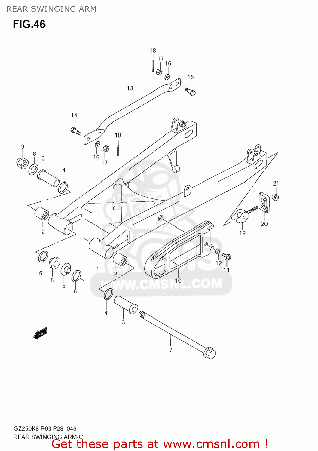 REAR SWINGING ARM GZ250 MARAUDER 2008 (K8) USA (E03)