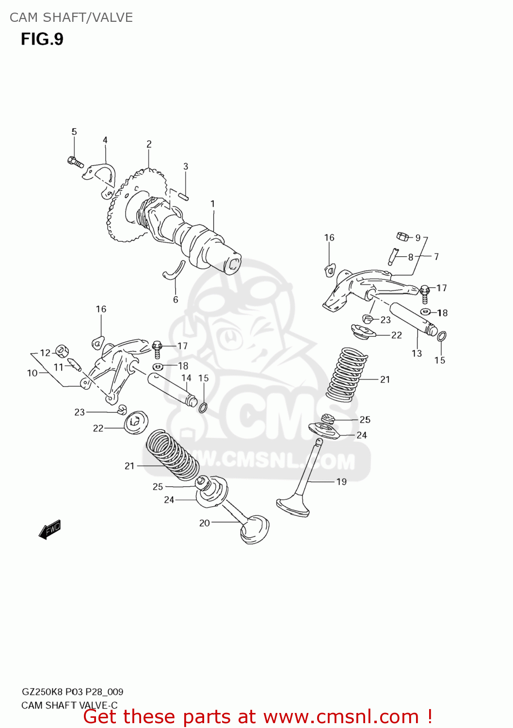 CAM SHAFT/VALVE GZ250 MARAUDER 2009 (K9) USA (E03)