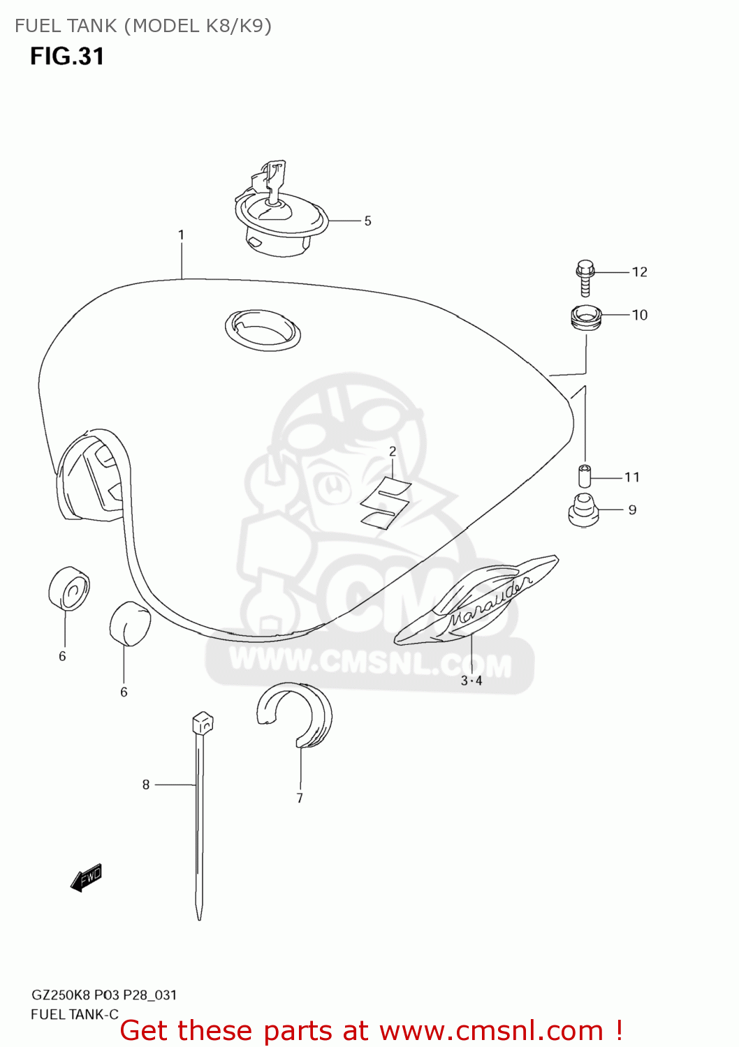 FUEL TANK (MODEL K8/K9) GZ250 MARAUDER 2009 (K9) USA (E03)
