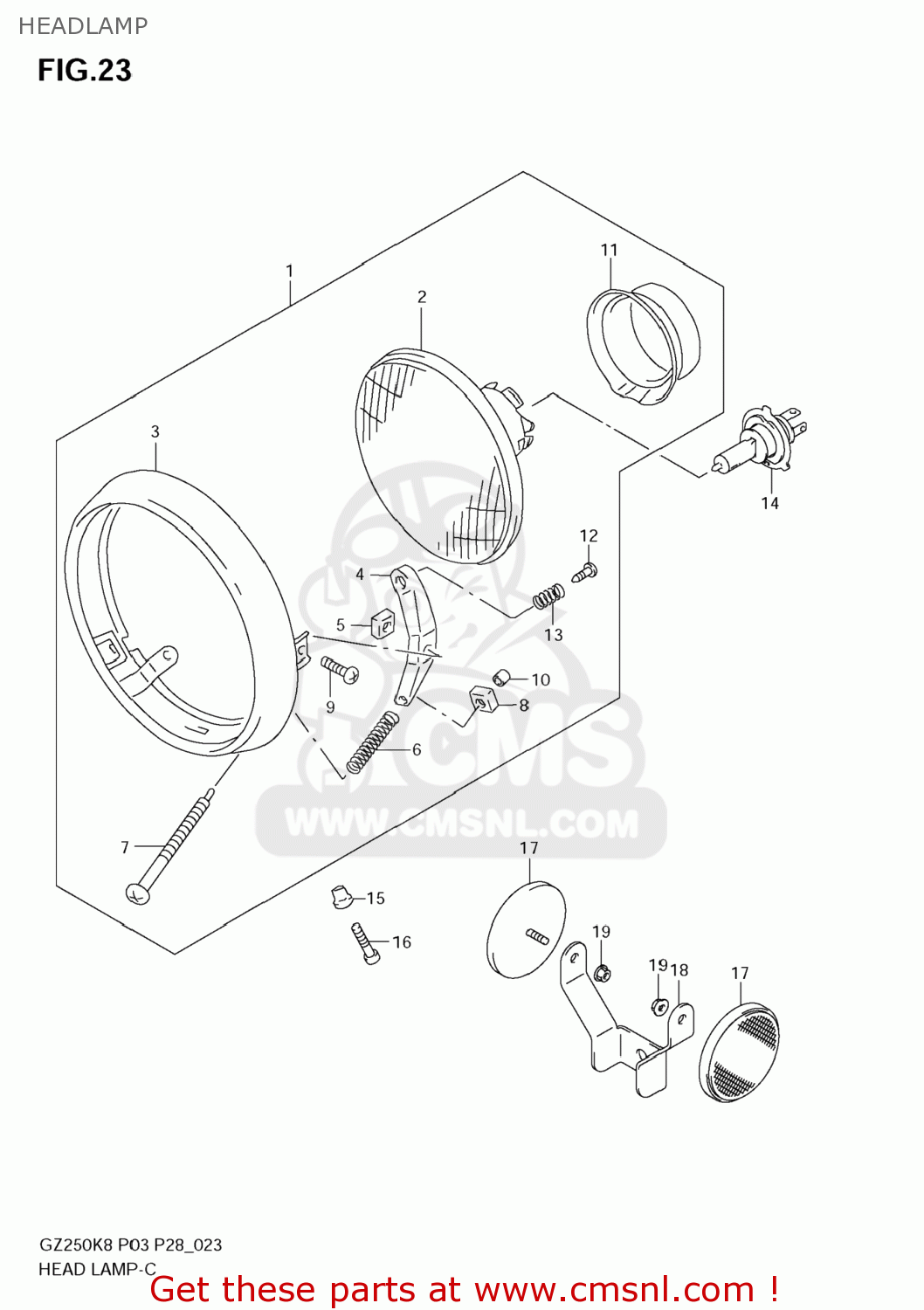 HEADLAMP GZ250 MARAUDER 2010 (L0) USA (E03)