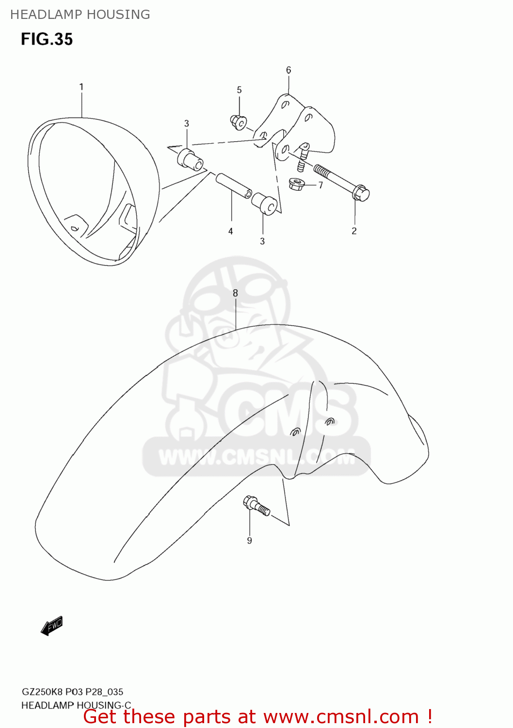 HEADLAMP HOUSING GZ250 MARAUDER 2010 (L0) USA (E03)