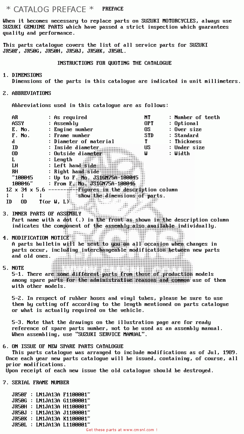 * CATALOG PREFACE * JR50 1986 (G)