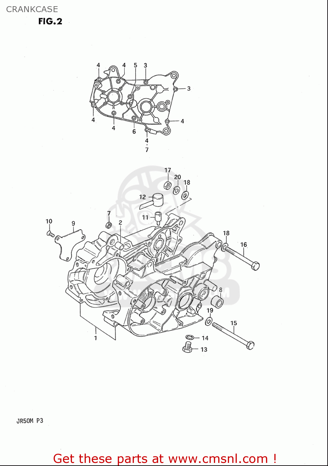 CRANKCASE JR50 85 86 87 88 89 90 91 (F) (G) (H) (J) (K) (L) (M) USA (E03)