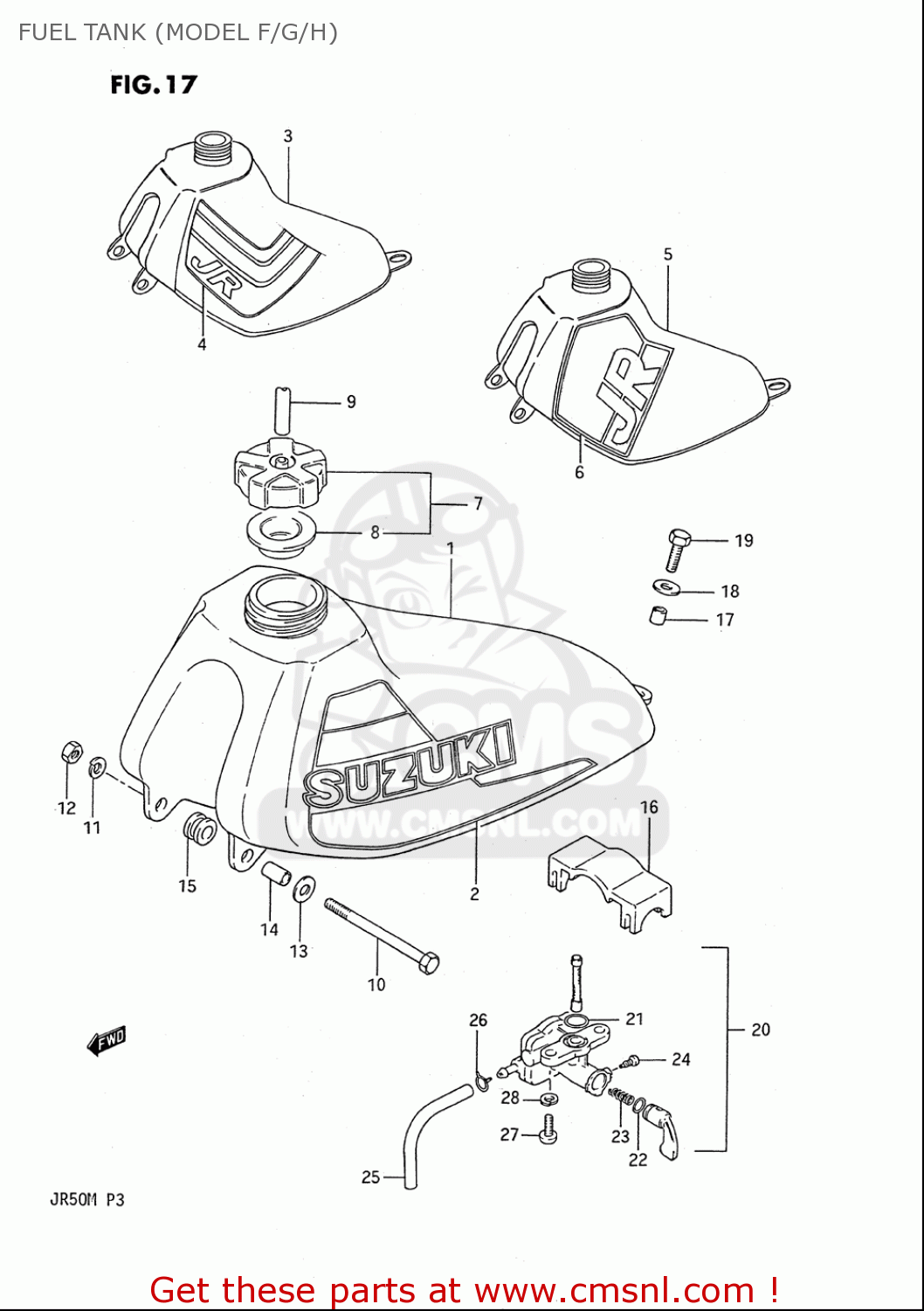 FUEL TANK (MODEL F/G/H) JR50 85 86 87 88 89 90 91 (F) (G) (H) (J) (K) (L) (M) USA (E03)