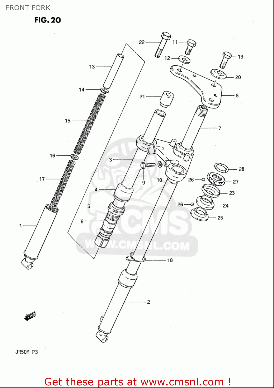FRONT FORK JR50 85 86 87 88 89 90 91 (F) (G) (H) (J) (K) (L) (M) USA (E03)