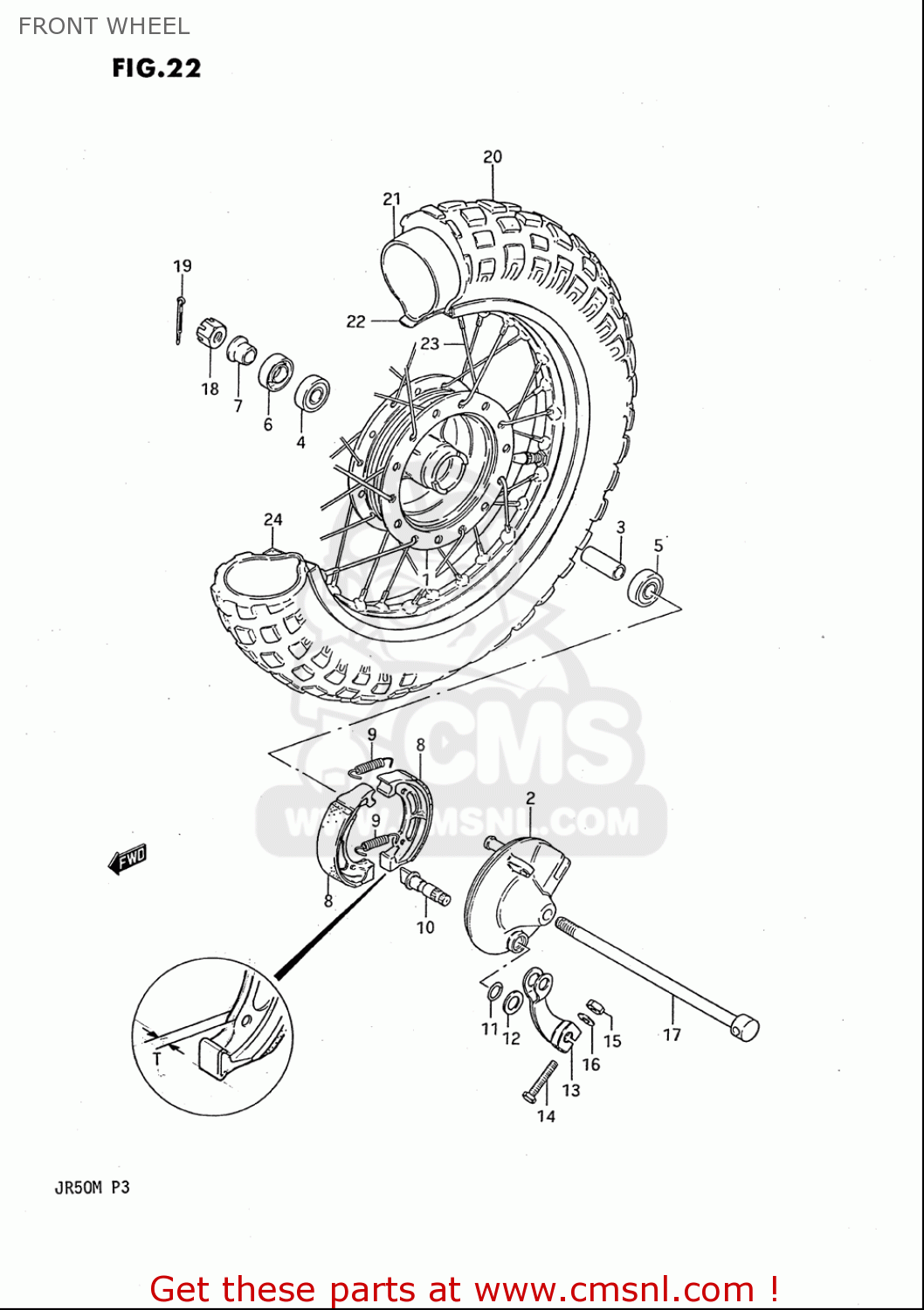 FRONT WHEEL JR50 85 86 87 88 89 90 91 (F) (G) (H) (J) (K) (L) (M) USA (E03)