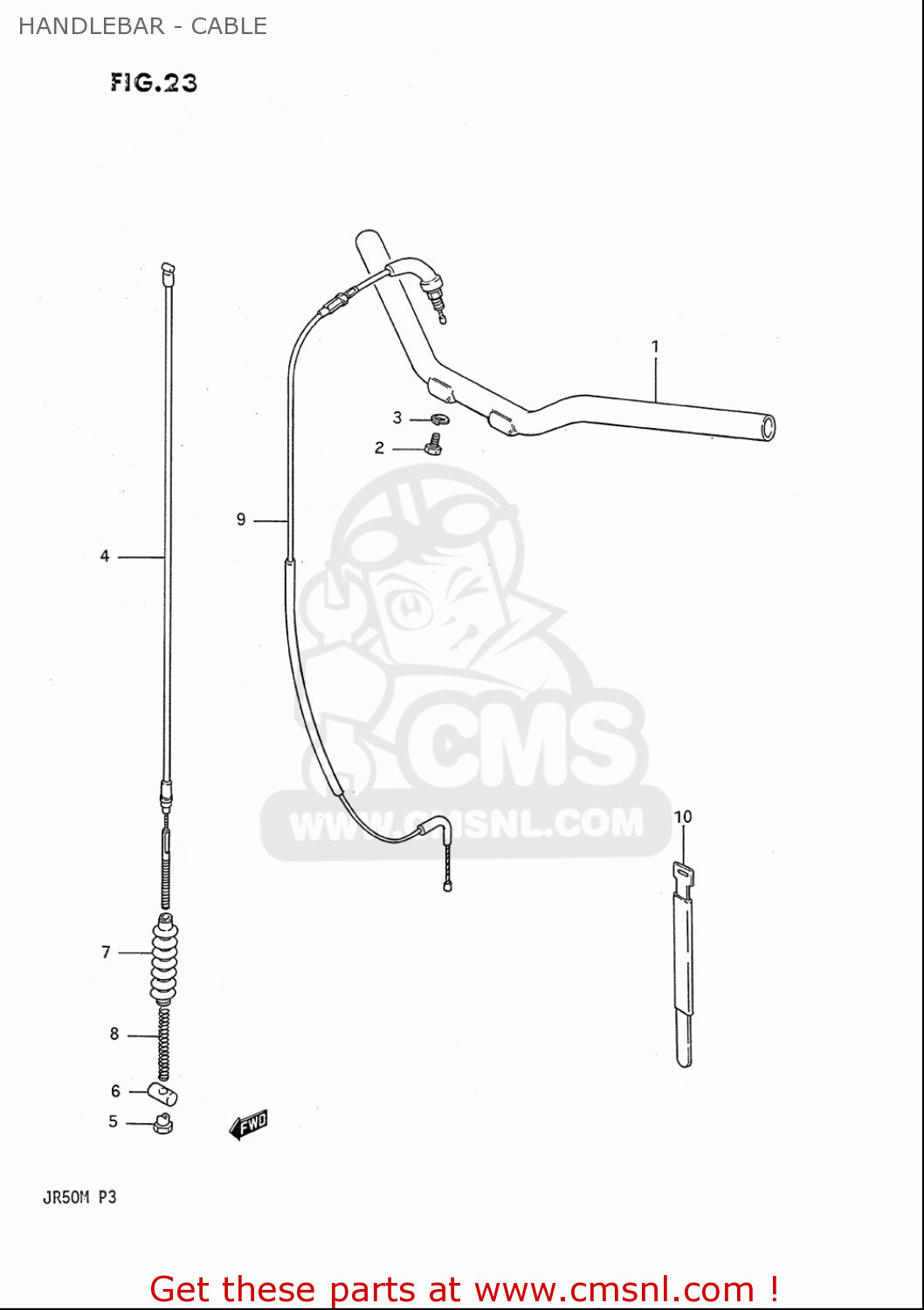 HANDLEBAR - CABLE JR50 85 86 87 88 89 90 91 (F) (G) (H) (J) (K) (L) (M) USA (E03)