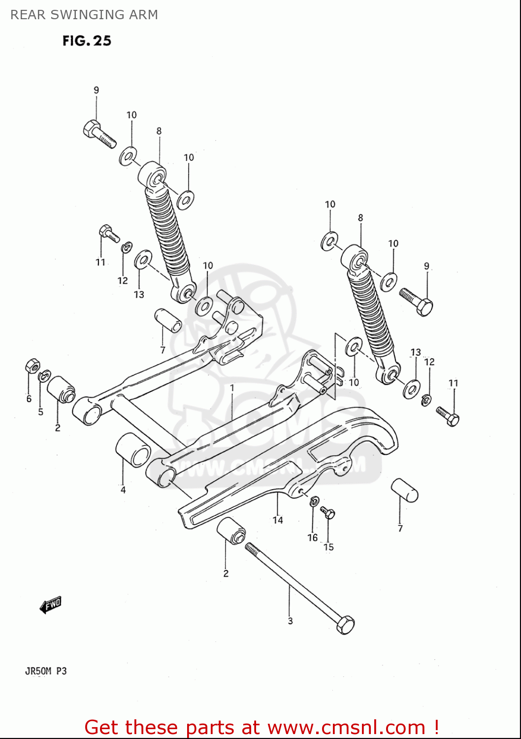 REAR SWINGING ARM JR50 85 86 87 88 89 90 91 (F) (G) (H) (J) (K) (L) (M) USA (E03)
