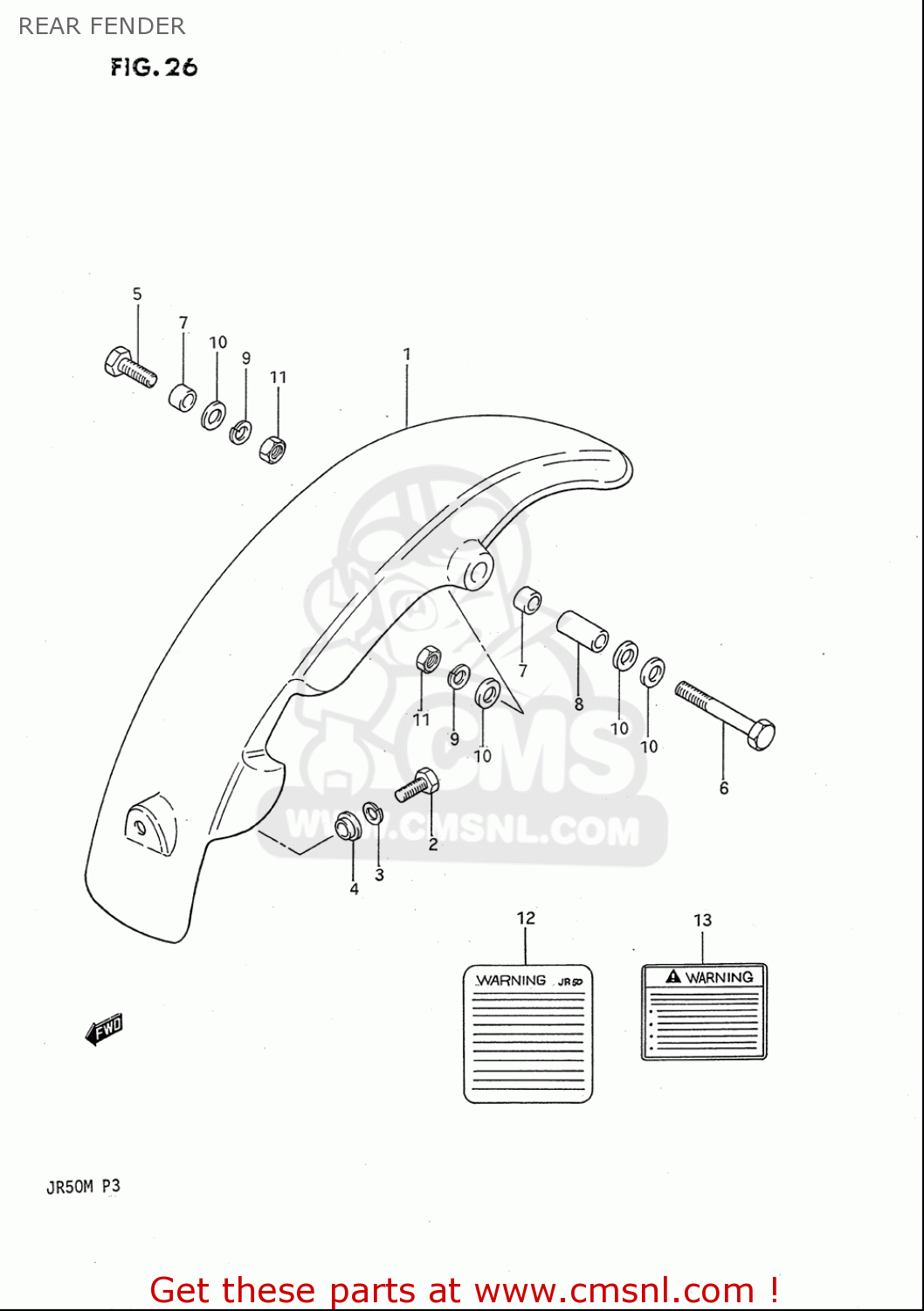 REAR FENDER JR50 85 86 87 88 89 90 91 (F) (G) (H) (J) (K) (L) (M) USA (E03)