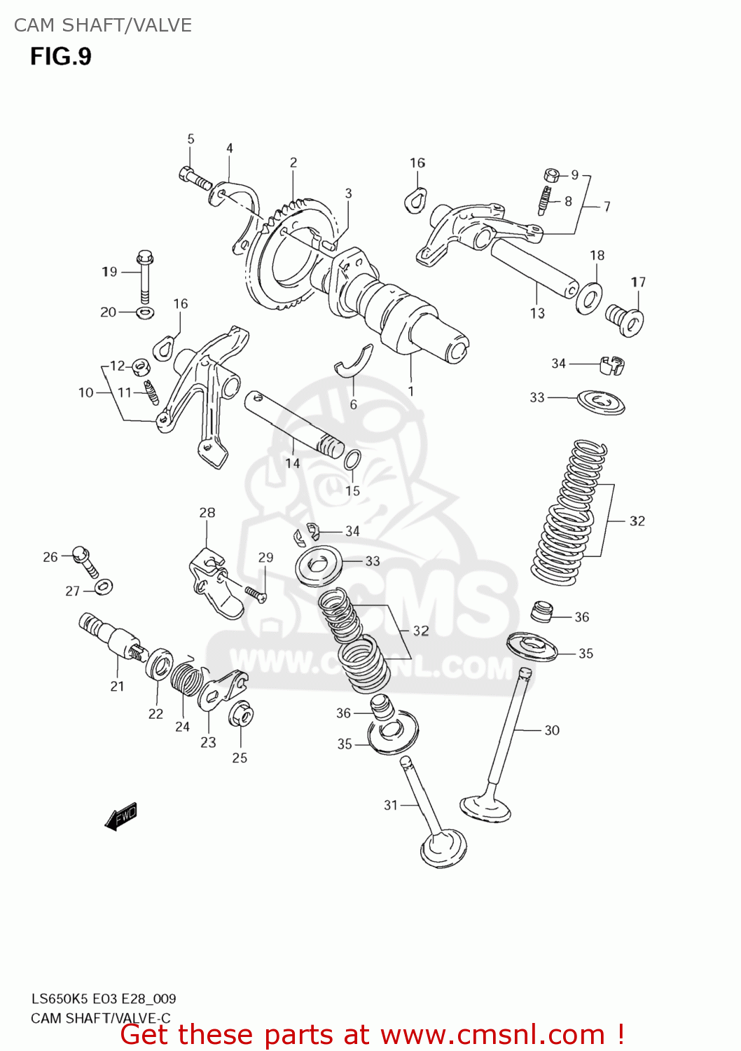 CAM SHAFT/VALVE LS650 BOULEVARD S40 2005 (K5) USA (E03)