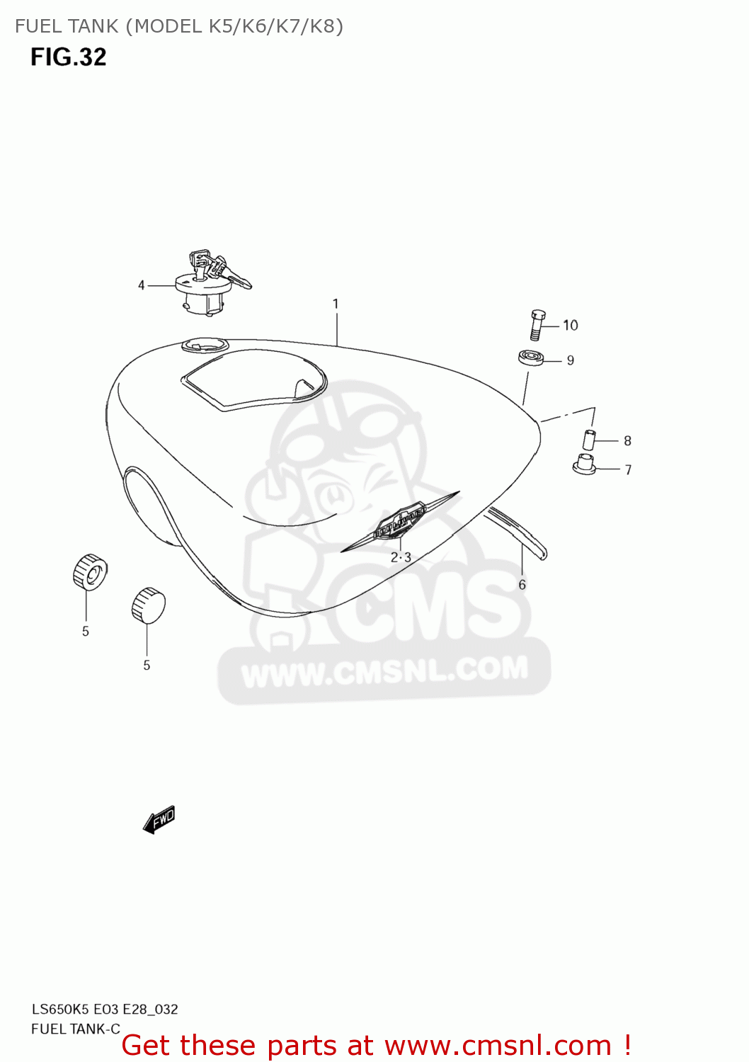 FUEL TANK (MODEL K5/K6/K7/K8) LS650 BOULEVARD S40 2006 (K6) USA CALIFORNI CANADA (E03 E33 E28)