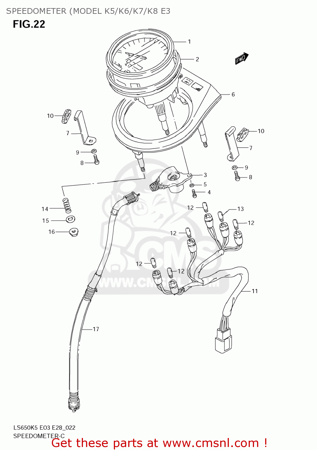 SPEEDOMETER (MODEL K5/K6/K7/K8 E3 LS650 BOULEVARD S40 2009 (K9) USA CANADA (E03 E28)