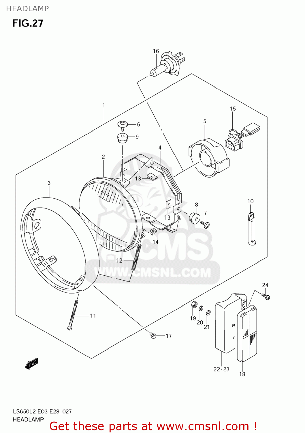 HEADLAMP LS650 BOULEVARD S40 2012 (L2) USA CALIFORNI CANADA (E03 E33 E28)