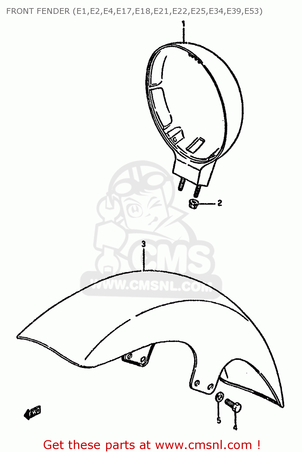 FRONT FENDER (E1,E2,E4,E17,E18,E21,E22,E25,E34,E39,E53) LS650P 1988 (J) (E04 E18 E22 E34 E75 E77)