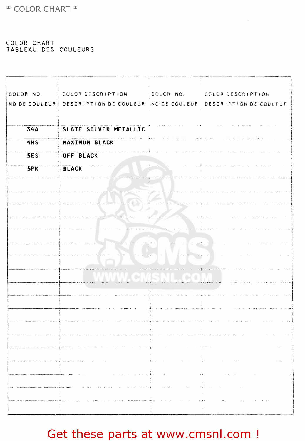 * COLOR CHART * LS650P 1998 (W) (E02 E04 E17 E18 E22 E25 E53 / P37