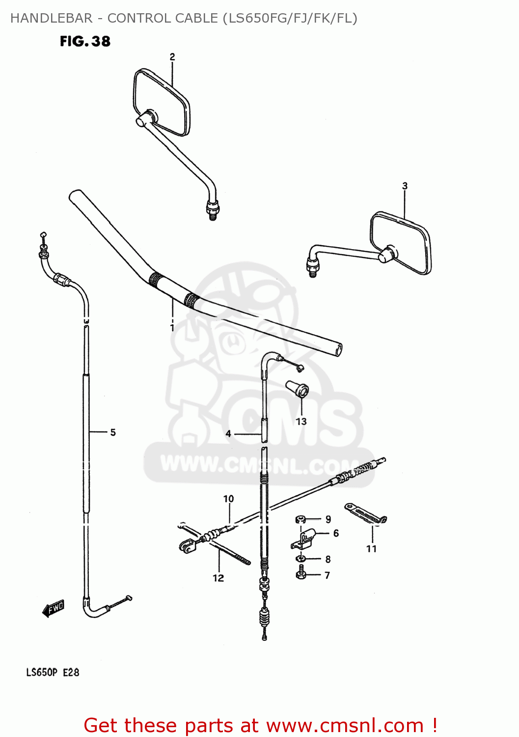 HANDLEBAR - CONTROL CABLE (LS650FG/FJ/FK/FL) LS650P SAVAGE 1988 (J) USA (E03)