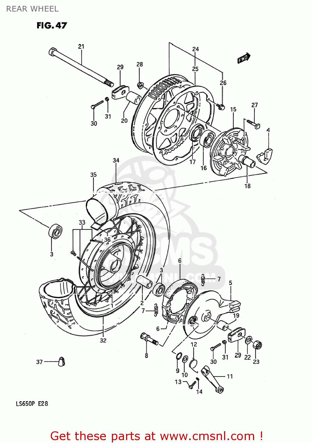 REAR WHEEL LS650P SAVAGE 1995 (S) USA (E03)