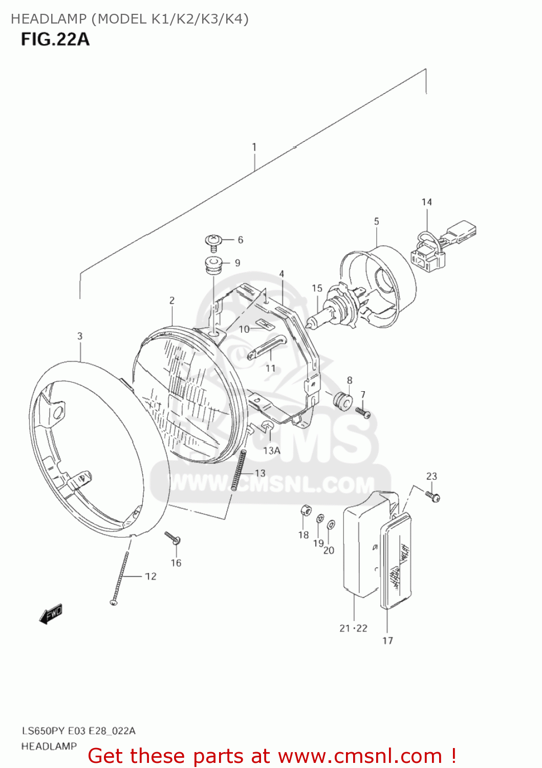 HEADLAMP (MODEL K1/K2/K3/K4) LS650P SAVAGE 1998 (W) USA (E03)