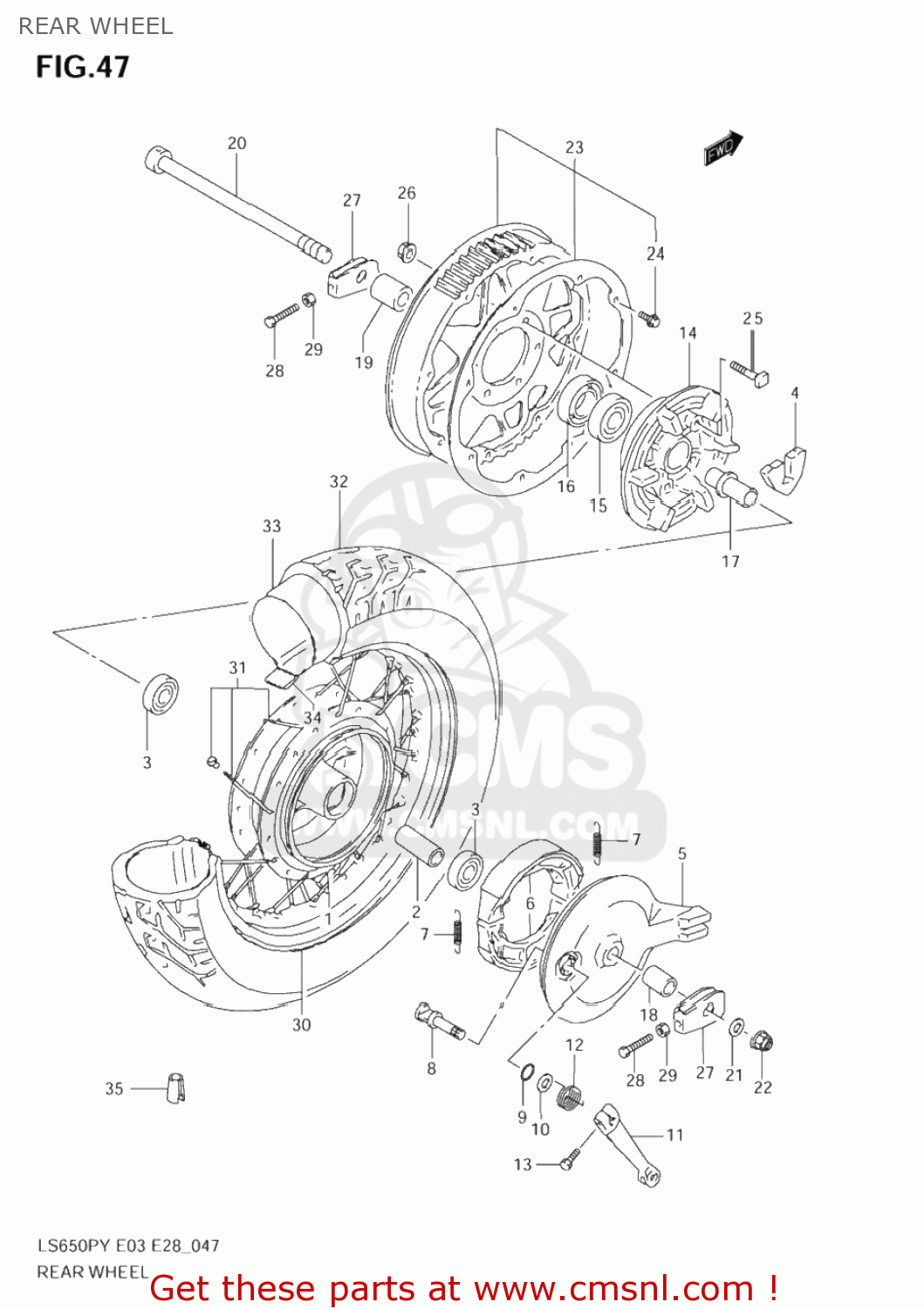 REAR WHEEL LS650P SAVAGE 2002 (L2) USA (E03)