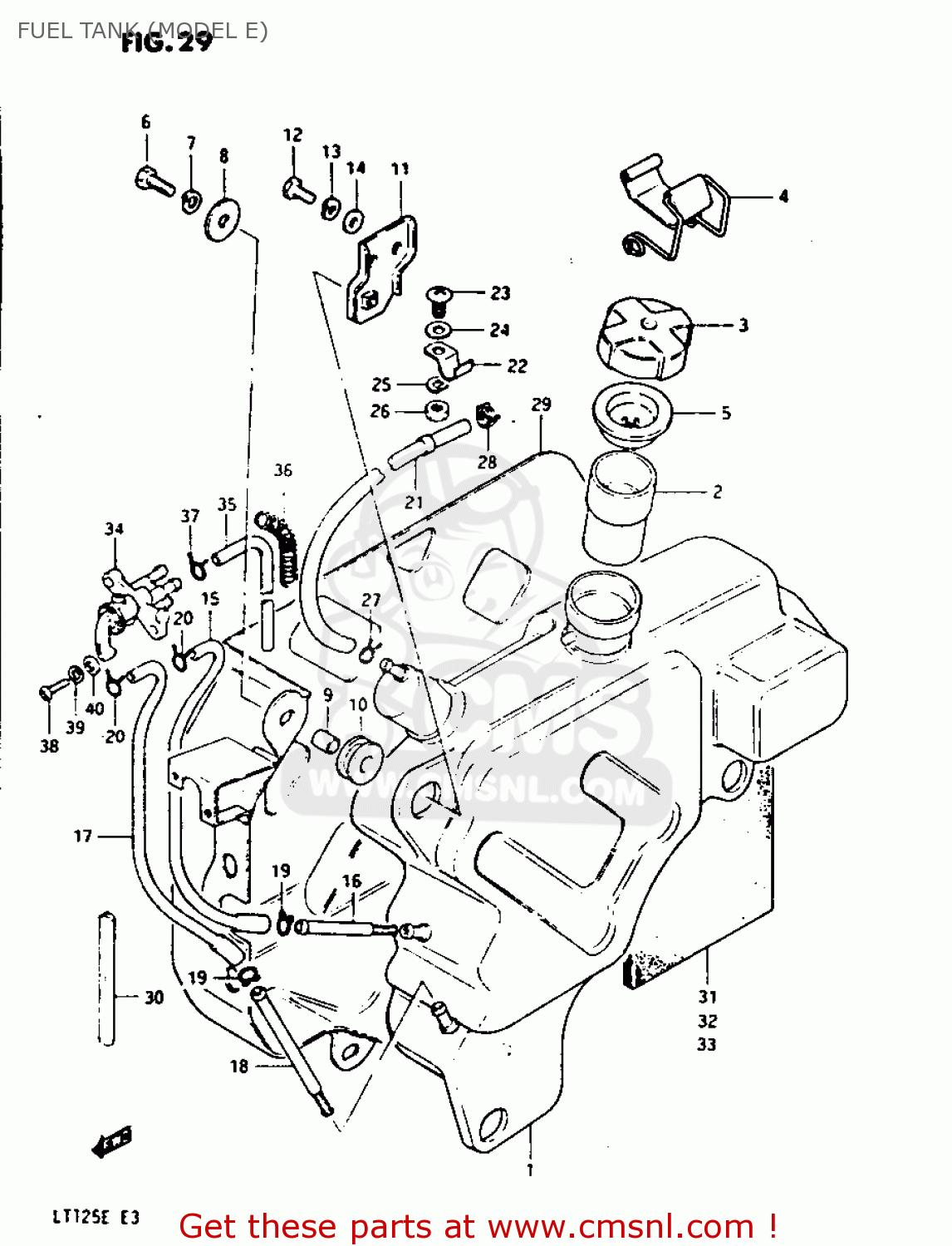 Suzuki LT125 1983 (D) FUEL TANK (MODEL E) buy original FUEL TANK (MODEL E) spares online