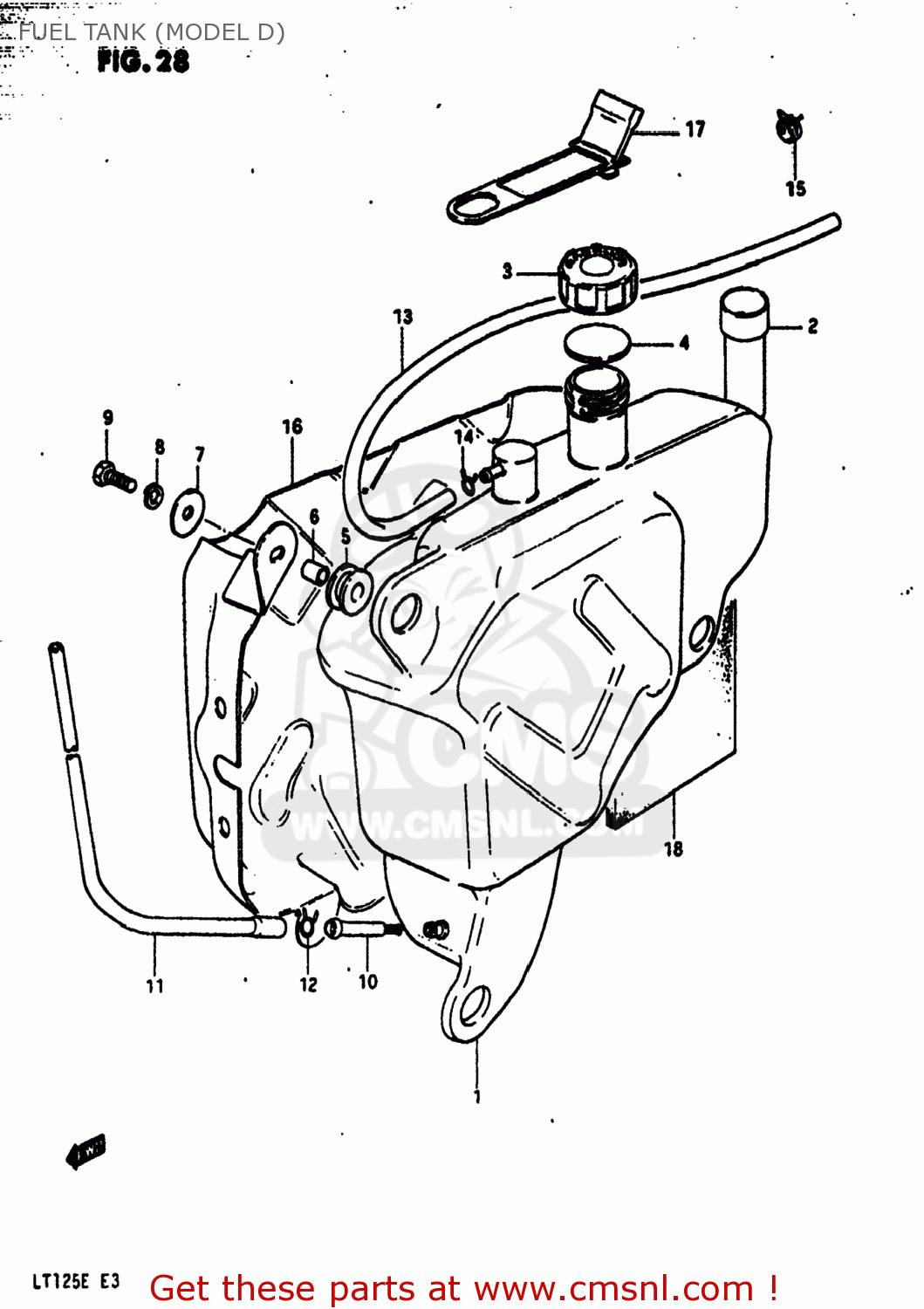 Suzuki LT125 1983 (D) USA (E03) FUEL TANK (MODEL D) buy original FUEL TANK (MODEL D) spares online