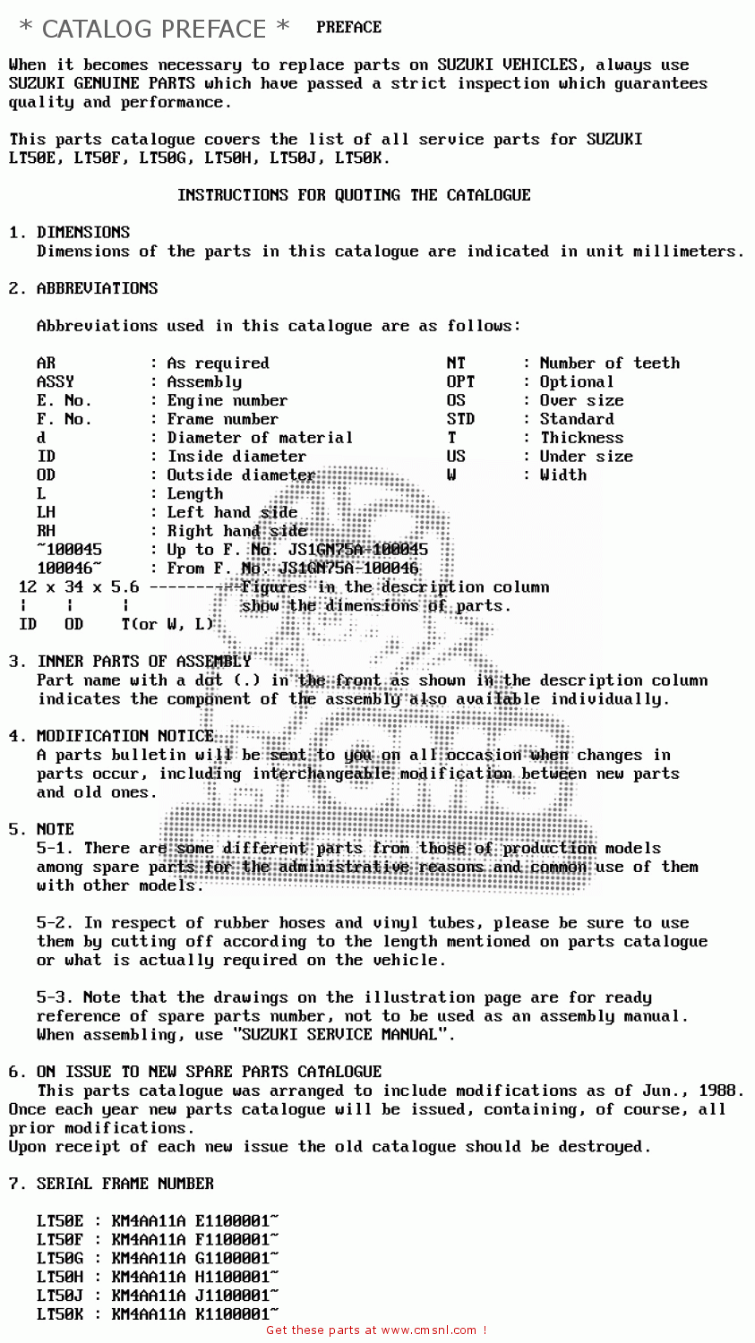 Suzuki LT50 1984 (E) * CATALOG PREFACE * buy original * CATALOG