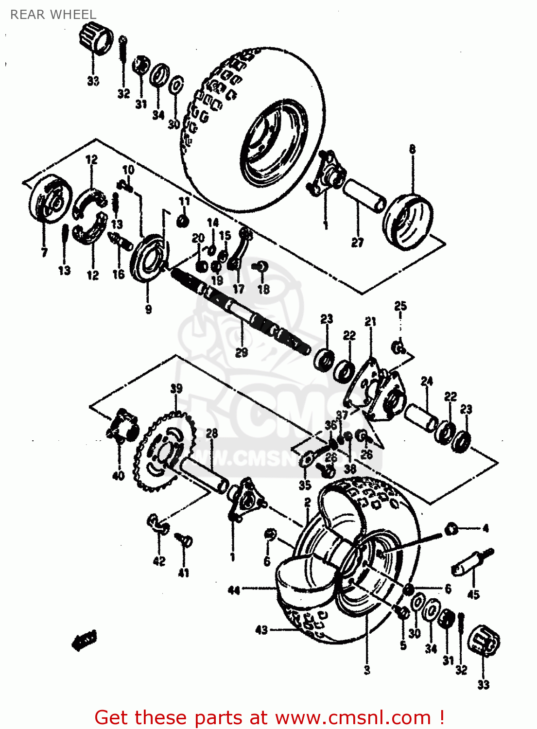 Suzuki LT50 1988 (J) REAR WHEEL buy original REAR WHEEL spares online