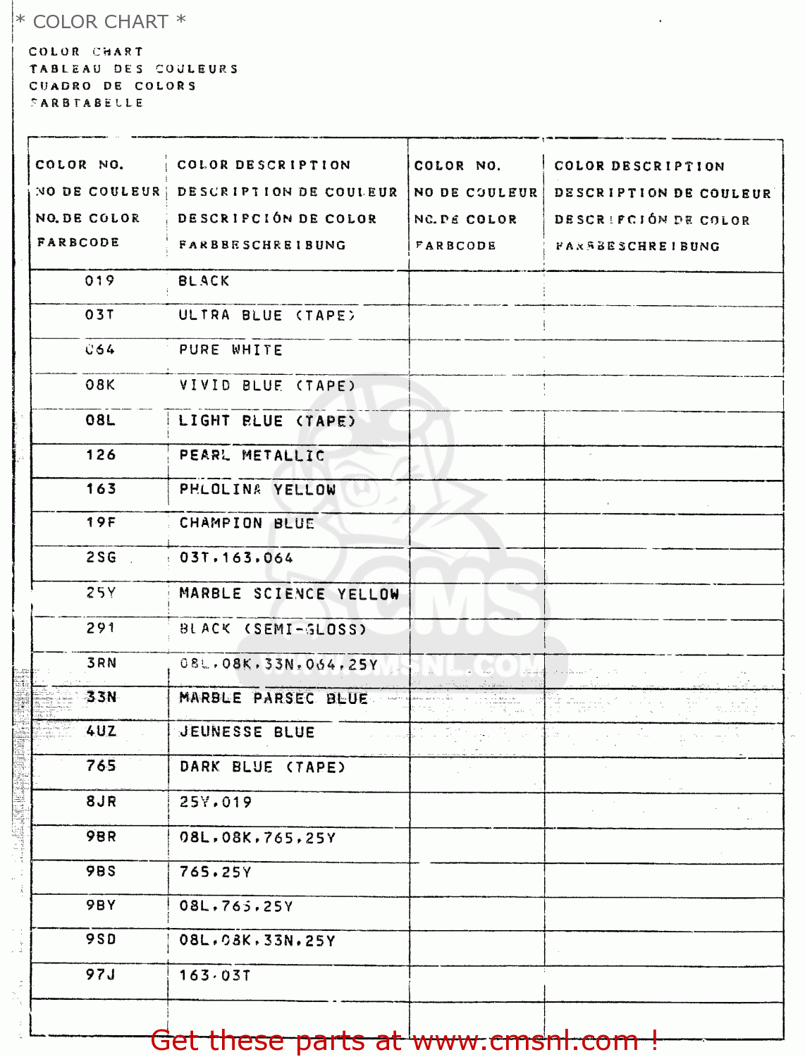 Suzuki LT500R 1989 (K) * COLOR CHART * - buy original * COLOR CHART ...