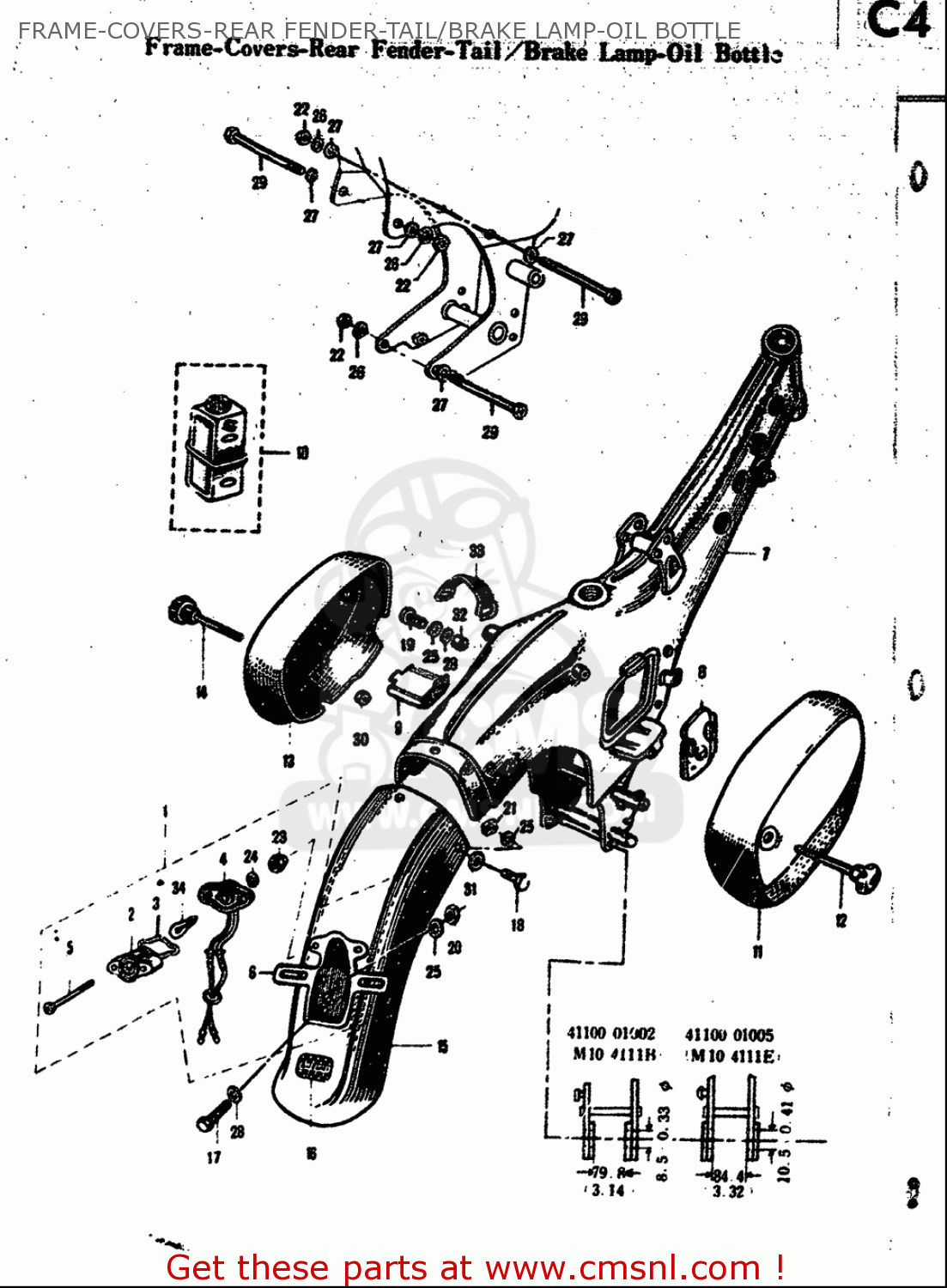 FRAME-COVERS-REAR FENDER-TAIL/BRAKE LAMP-OIL BOTTLE M15 M15D M12 1968 USA (E03)