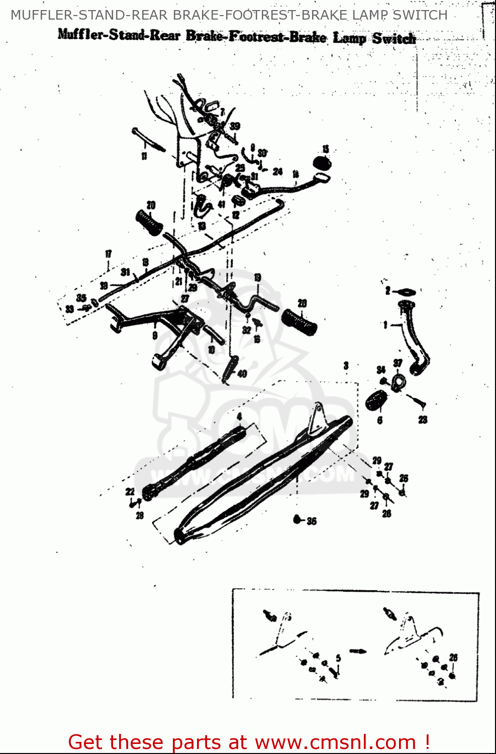 MUFFLER-STAND-REAR BRAKE-FOOTREST-BRAKE LAMP SWITCH M15 M15D M12 1968 USA (E03)