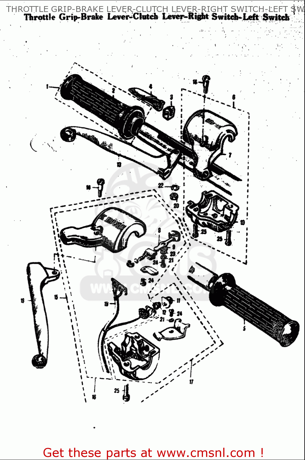 THROTTLE GRIP-BRAKE LEVER-CLUTCH LEVER-RIGHT SWITCH-LEFT SWITCH M15 M15D M12 1968 USA (E03)