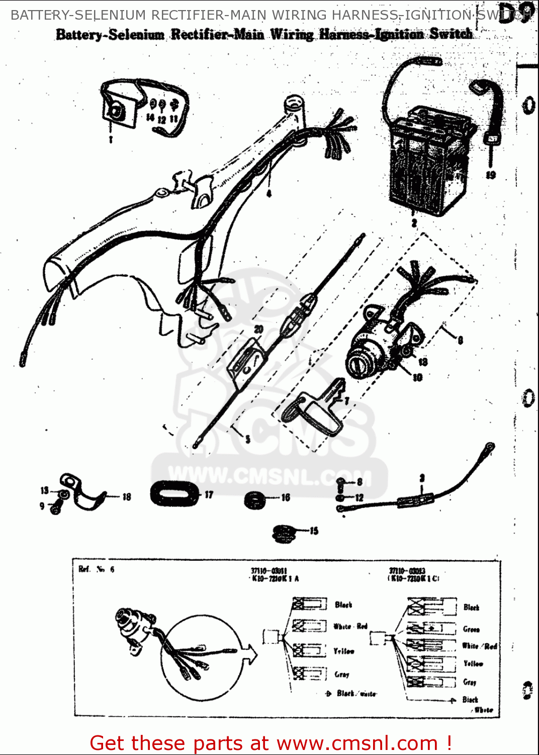 BATTERY-SELENIUM RECTIFIER-MAIN WIRING HARNESS-IGNITION SWITCH M15 M15D M12 1968 USA (E03)
