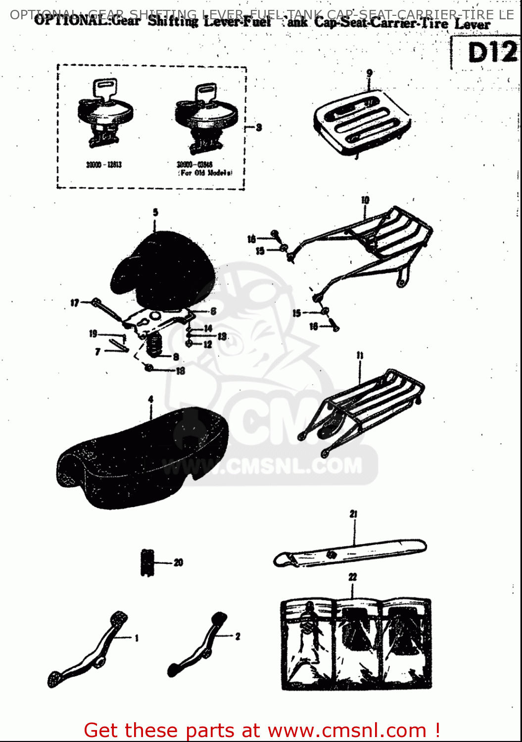OPTIONAL: GEAR SHIFTING LEVER-FUEL TANK CAP-SEAT-CARRIER-TIRE LE M15 M15D M12 1968 USA (E03)