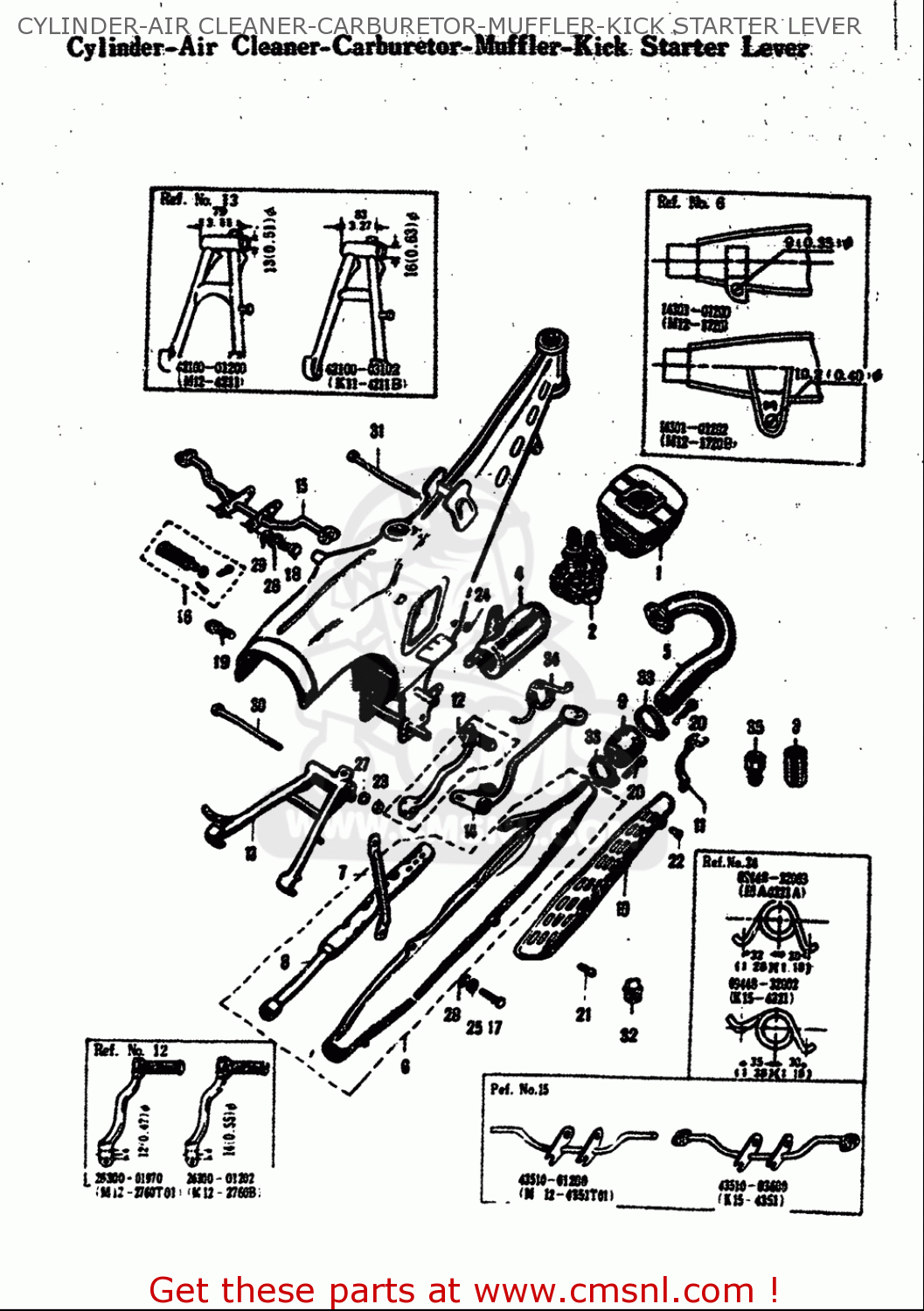 CYLINDER-AIR CLEANER-CARBURETOR-MUFFLER-KICK STARTER LEVER M15 M15D M12 1968 USA (E03)