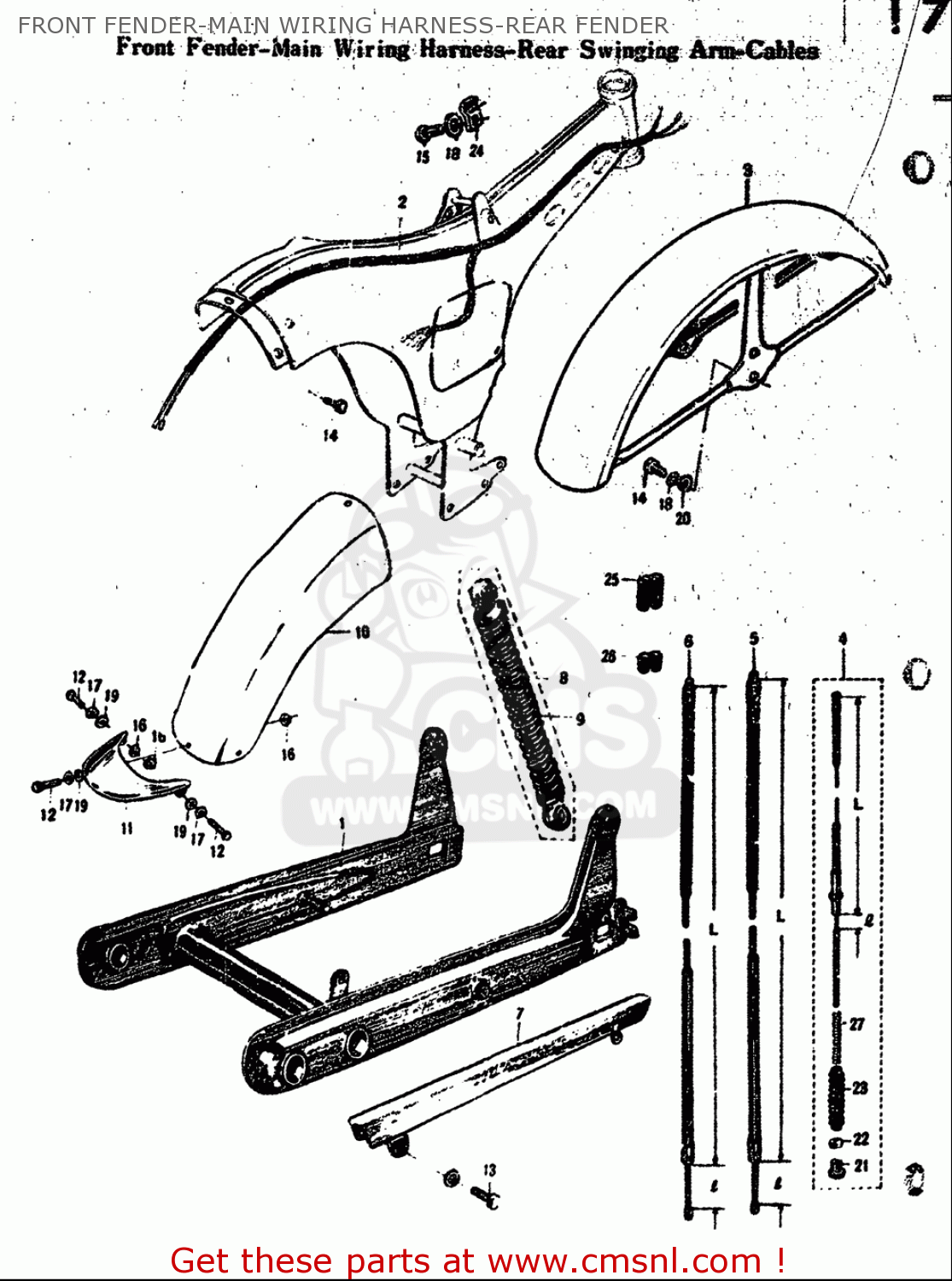 FRONT FENDER-MAIN WIRING HARNESS-REAR FENDER M15 M15D M12 1968 USA (E03)