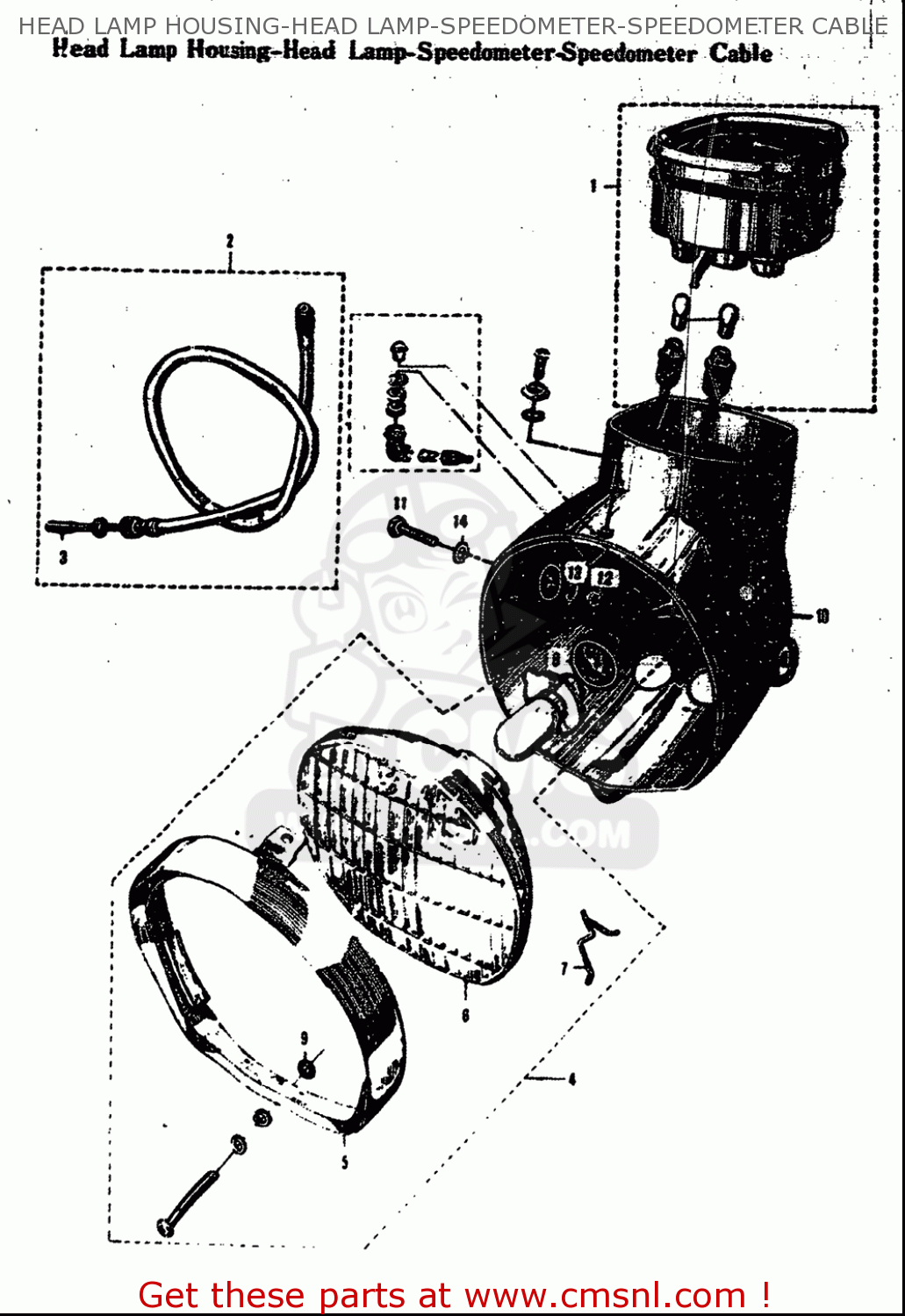 HEAD LAMP HOUSING-HEAD LAMP-SPEEDOMETER-SPEEDOMETER CABLE M15 M15D M12 1968 USA (E03)