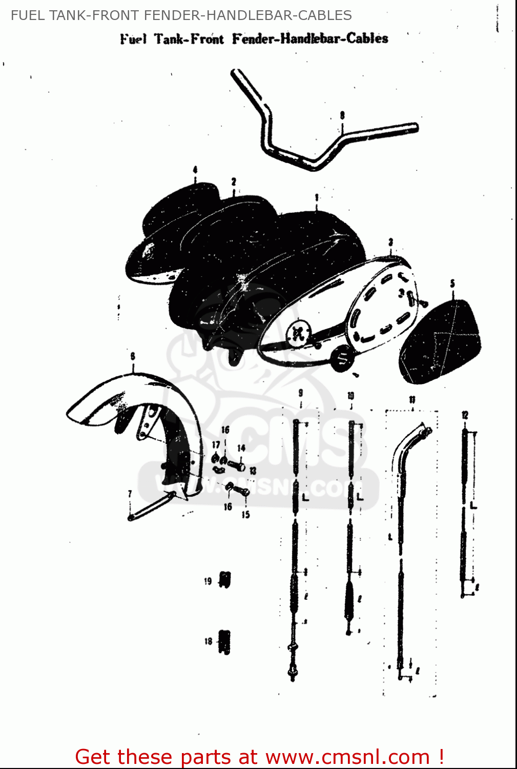 FUEL TANK-FRONT FENDER-HANDLEBAR-CABLES M15 M15D M12 1968 USA (E03)