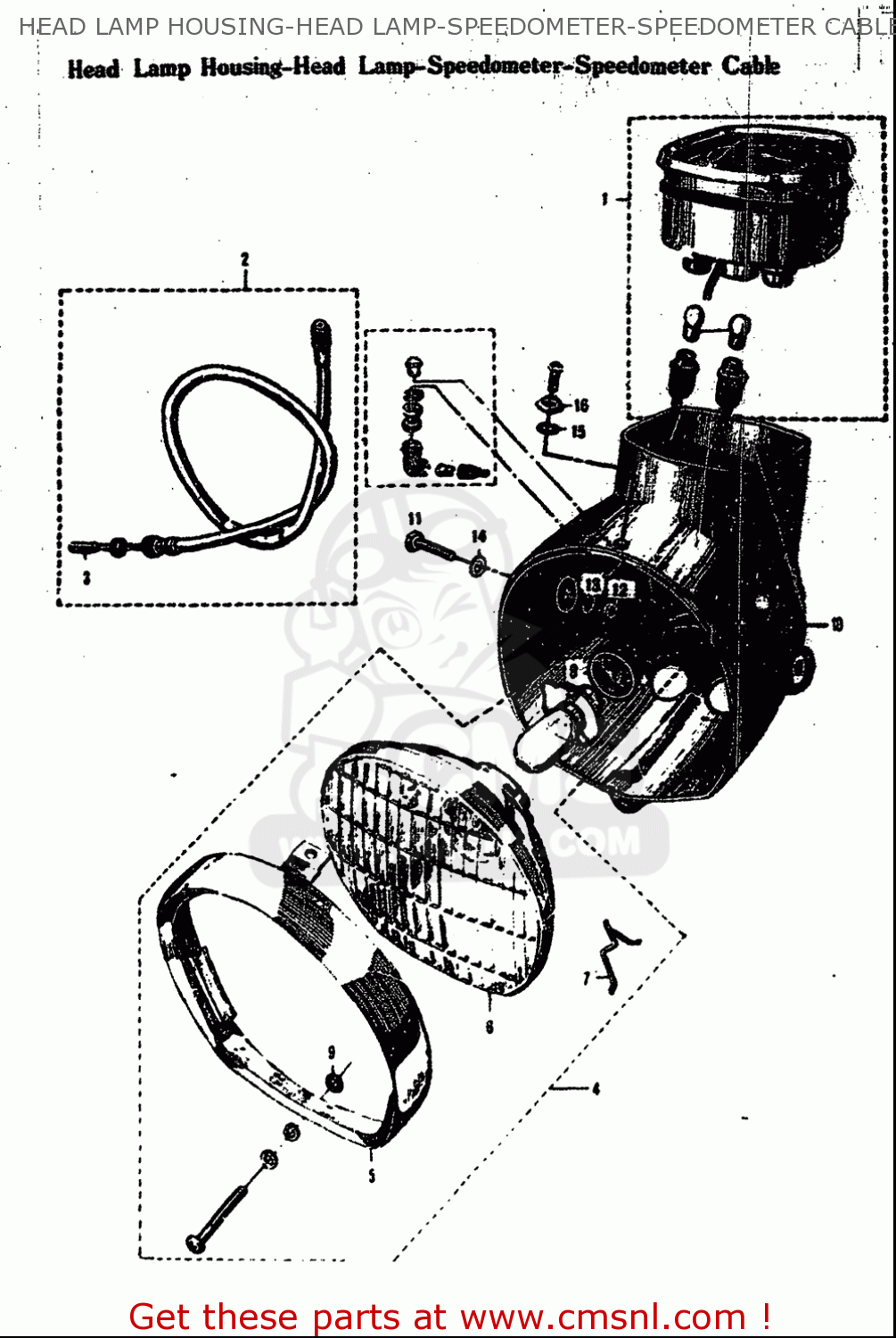 HEAD LAMP HOUSING-HEAD LAMP-SPEEDOMETER-SPEEDOMETER CABLE M15 M15D M12 1968 USA (E03)