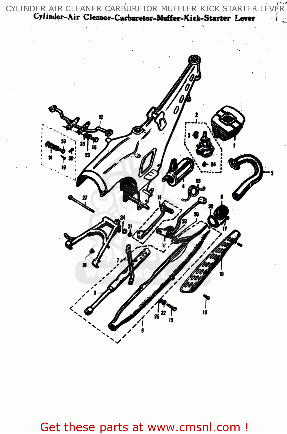 CYLINDER-AIR CLEANER-CARBURETOR-MUFFLER-KICK STARTER LEVER M15 M15D M12 1968 USA (E03)