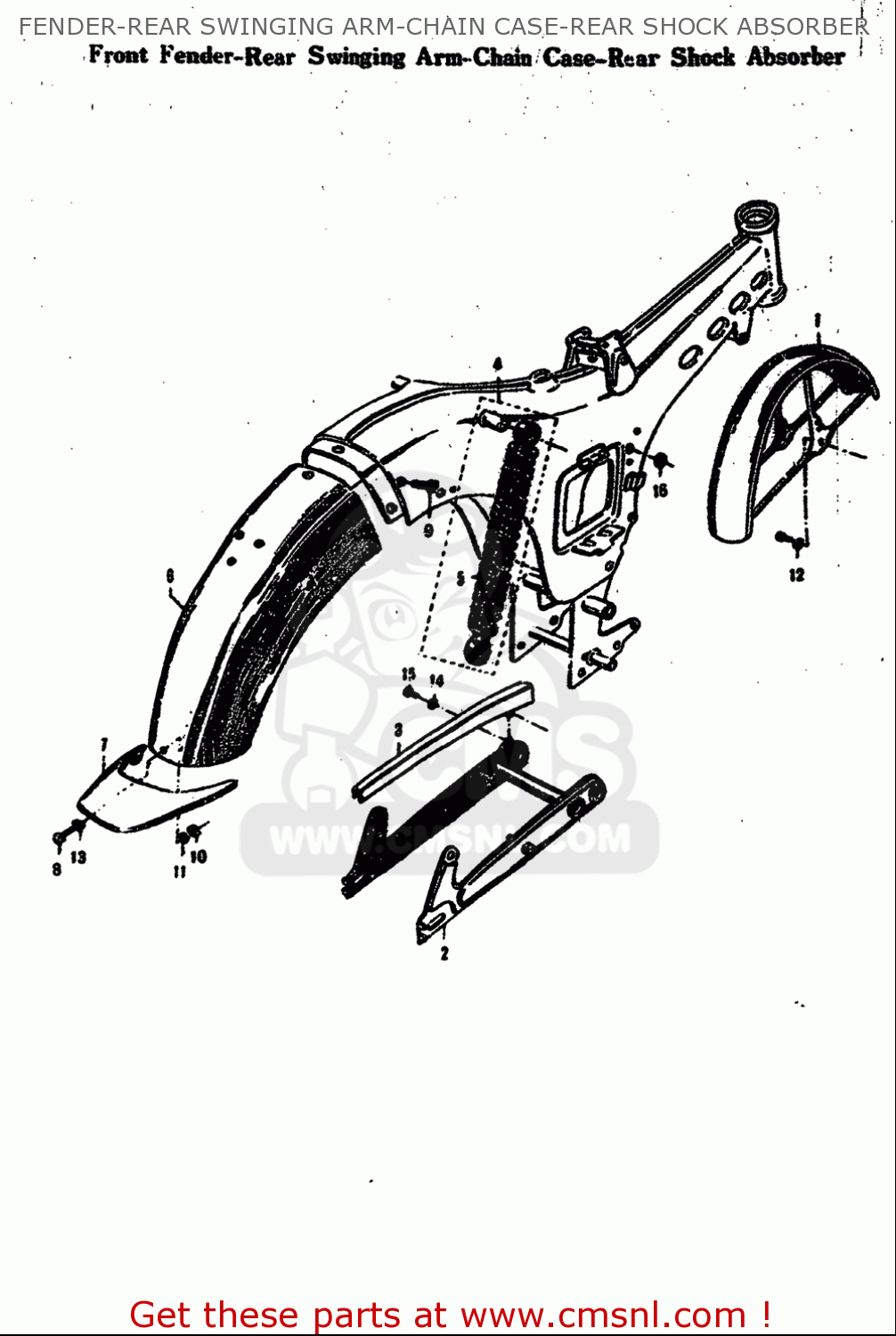 FENDER-REAR SWINGING ARM-CHAIN CASE-REAR SHOCK ABSORBER M15 M15D M12 1968 USA (E03)