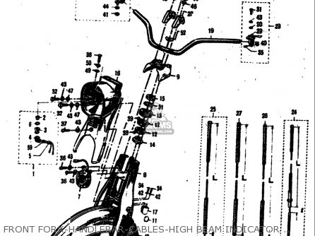 FRONT FORK-HANDLEBAR-CABLES-HIGH BEAM INDICATOR LAMP - M15 M15D M12 1968 USA (E03)