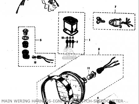 MAIN WIRING HARNESS-IGNITION SWITCH-SPEEDOMETER-HORN-HEAD LAMP - M15 M15D M12 1968 USA (E03)