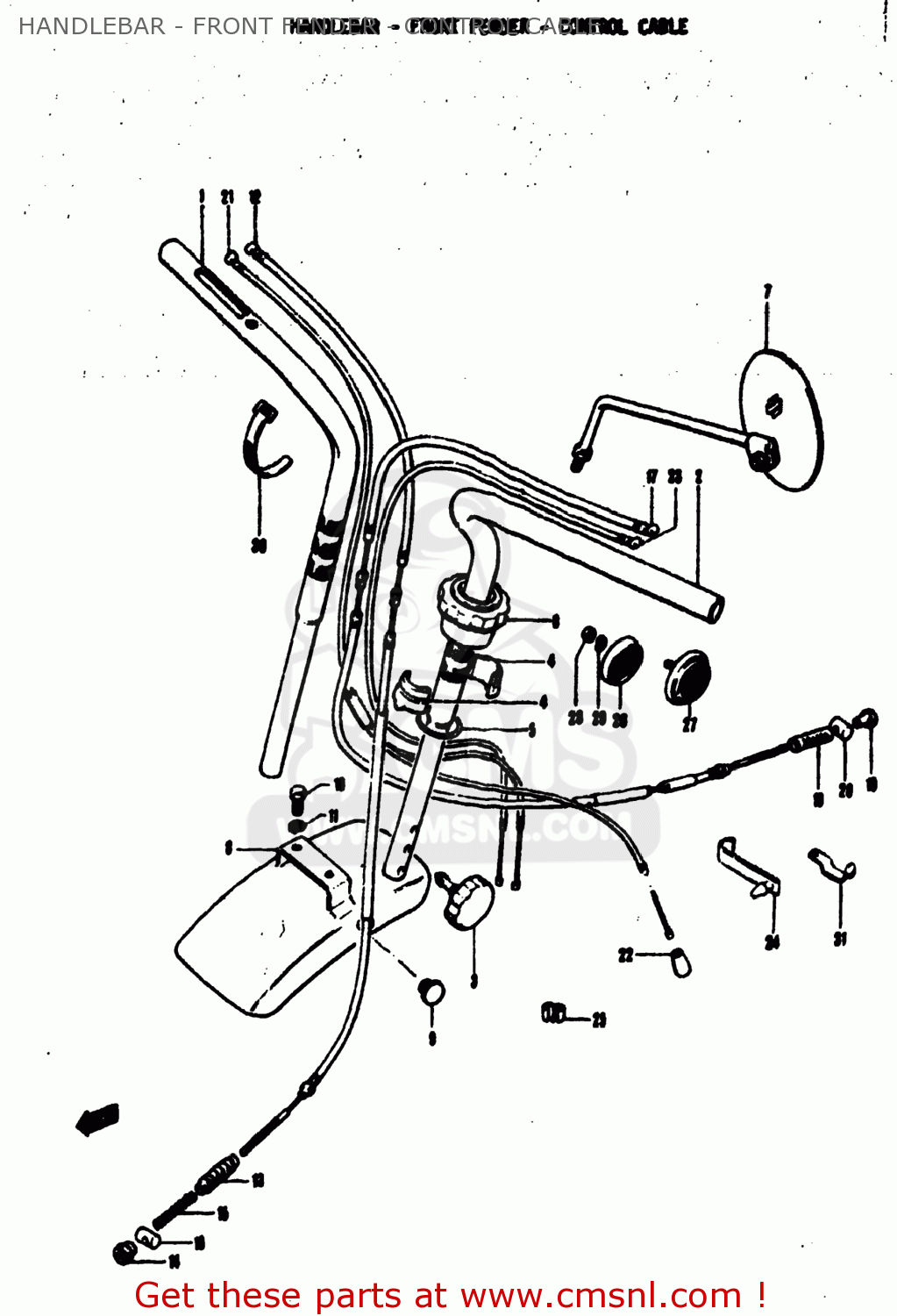HANDLEBAR - FRONT FENDER - CONTROL CABLE MT50 TRAILHOPPER 1973 (K) USA (E03)