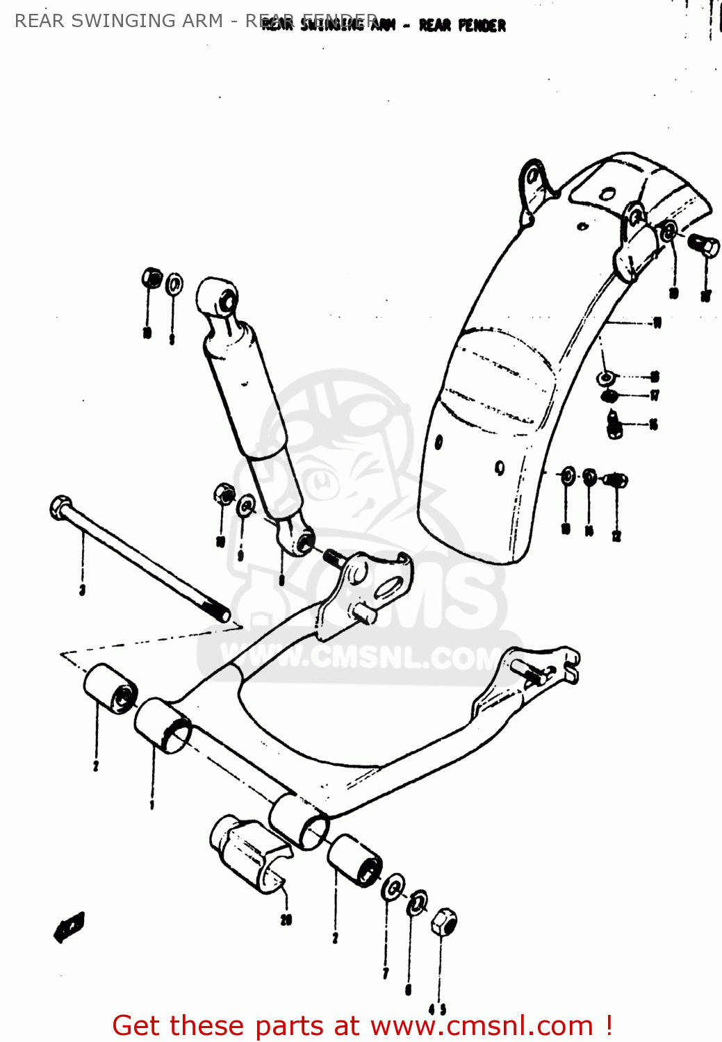 REAR SWINGING ARM - REAR FENDER MT50 TRAILHOPPER 1973 (K) USA (E03)