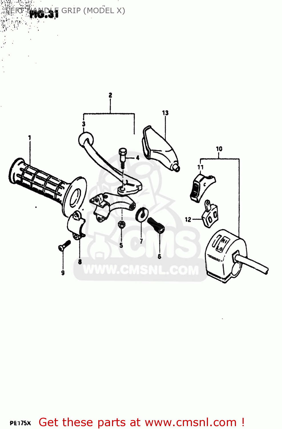 LEFT HANDLE GRIP (MODEL X) PE175 1981 (X) USA (E03)