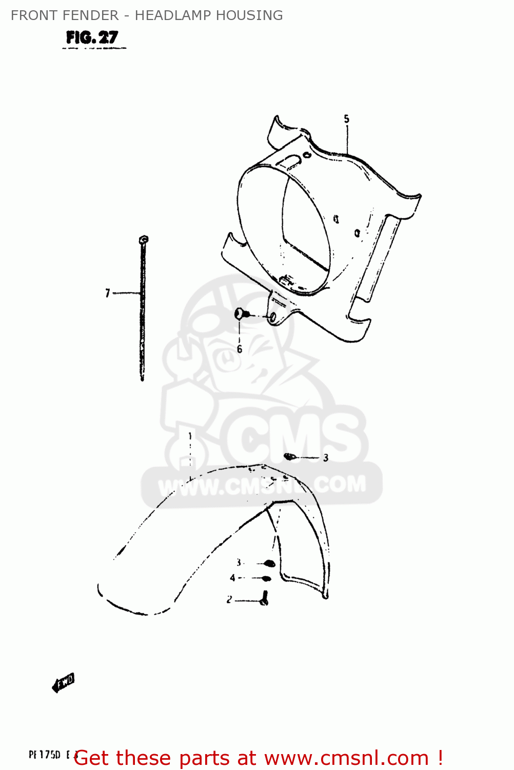 FRONT FENDER - HEADLAMP HOUSING PE175 1982 (Z) USA (E03)