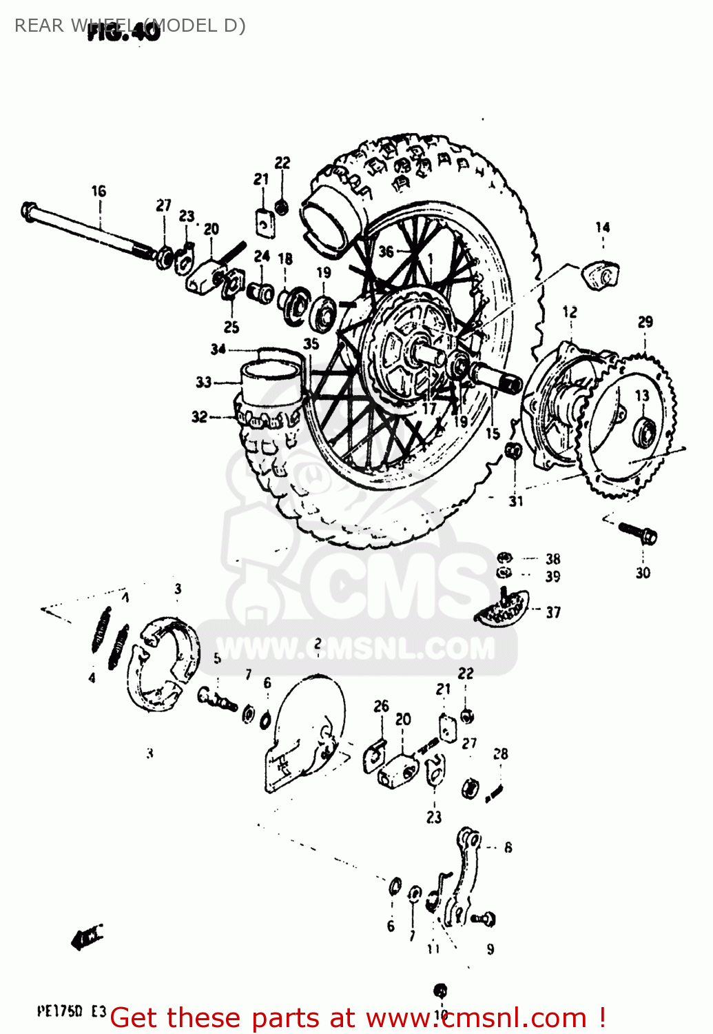 REAR WHEEL (MODEL D) PE175 1983 (D) USA (E03)
