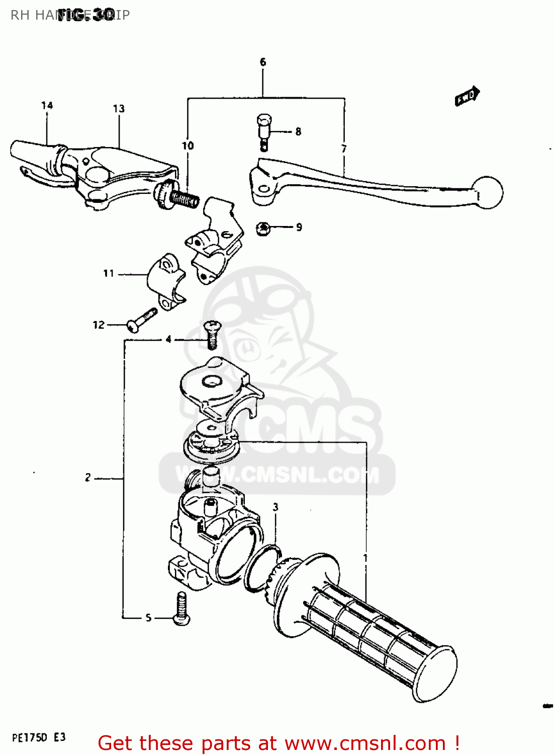 RH HANDLE GRIP PE175 1983 (D)