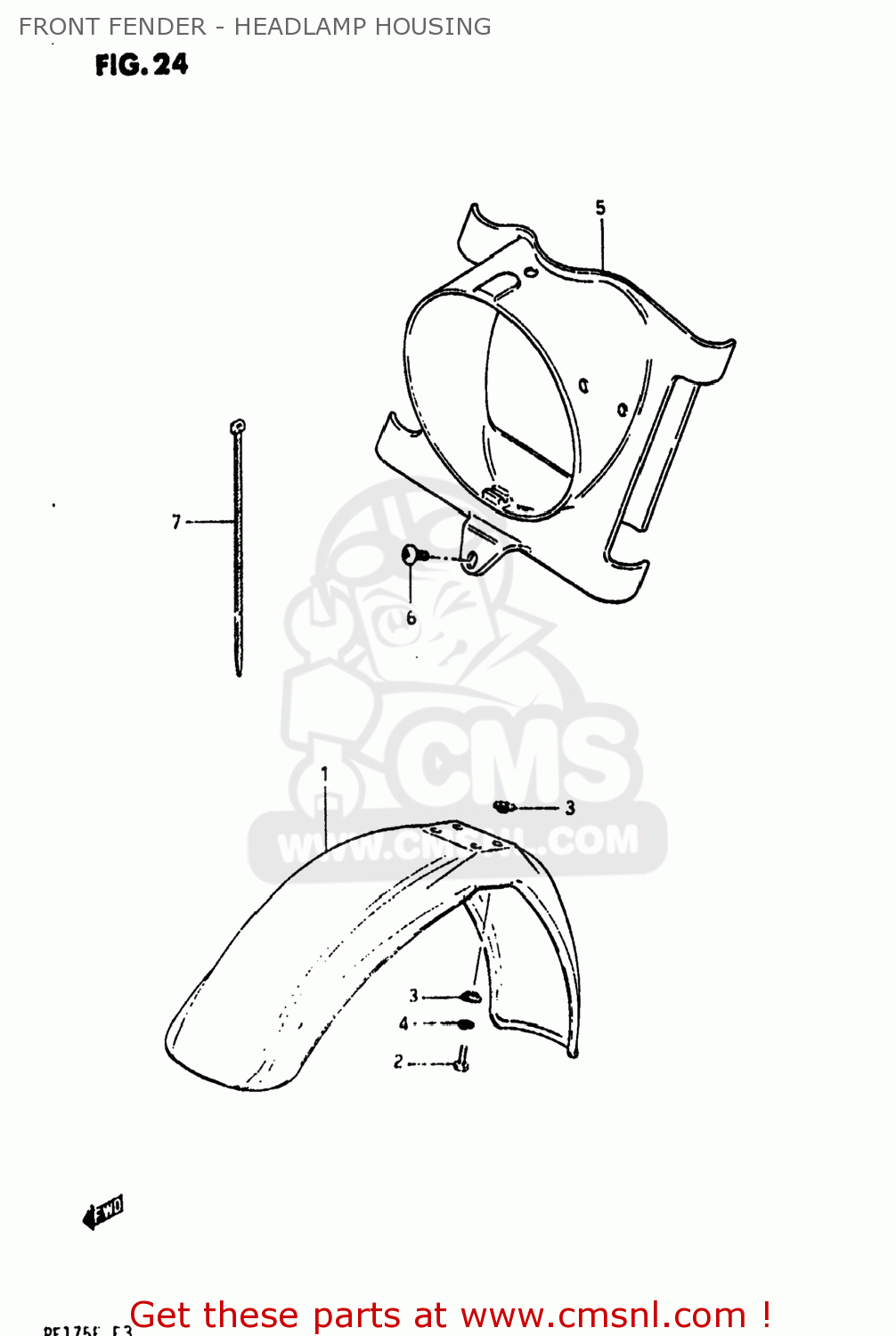 FRONT FENDER - HEADLAMP HOUSING PE175 1984 (E) USA (E03)