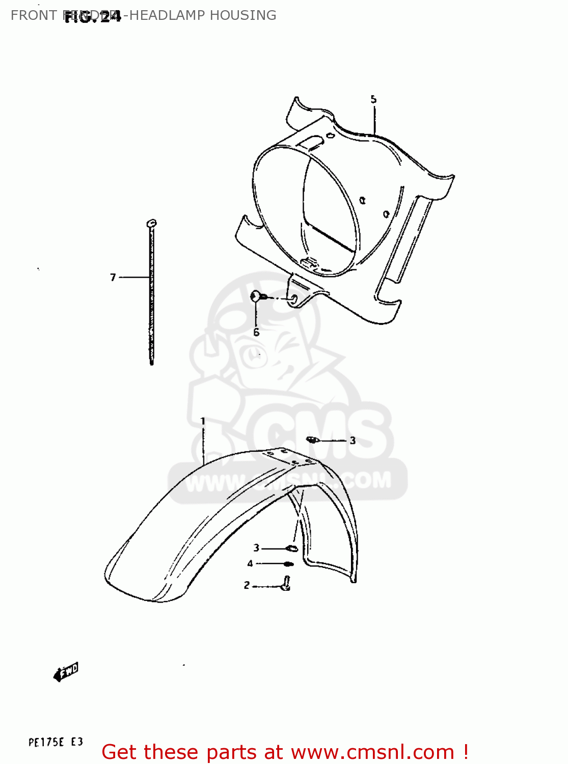FRONT FENDER -HEADLAMP HOUSING PE175 1984 (E)
